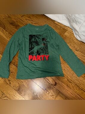 Kids Green 'Party' Dino Long Sleeve Shirt. NWOT